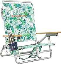Tommy Bahama 5-Position Classic Lay Flat Backpack Beach Chair with Cooler and Cup Holder, Portable Folding Beach Chair for Tanning, Tropical Leaves