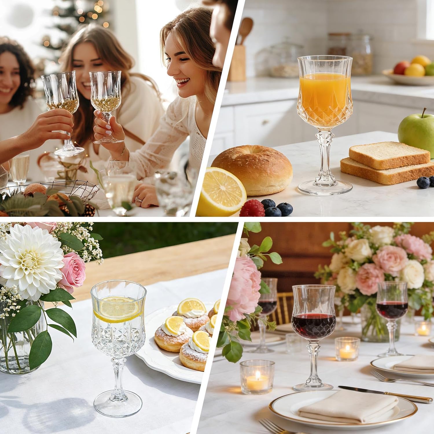 24 Pack 7 oz Vintage Plastic Wine Glasses Goblet Set, Unbreakable Champagne Flutes Cordial Drinking Water Glasses, Bulk Reusable Wine Drinkware for Wedding Reception Bar Party Favors Supplies - Image 6