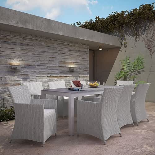 Modway Junction Wicker Rattan 9-Piece Outdoor Patio Dining Set with