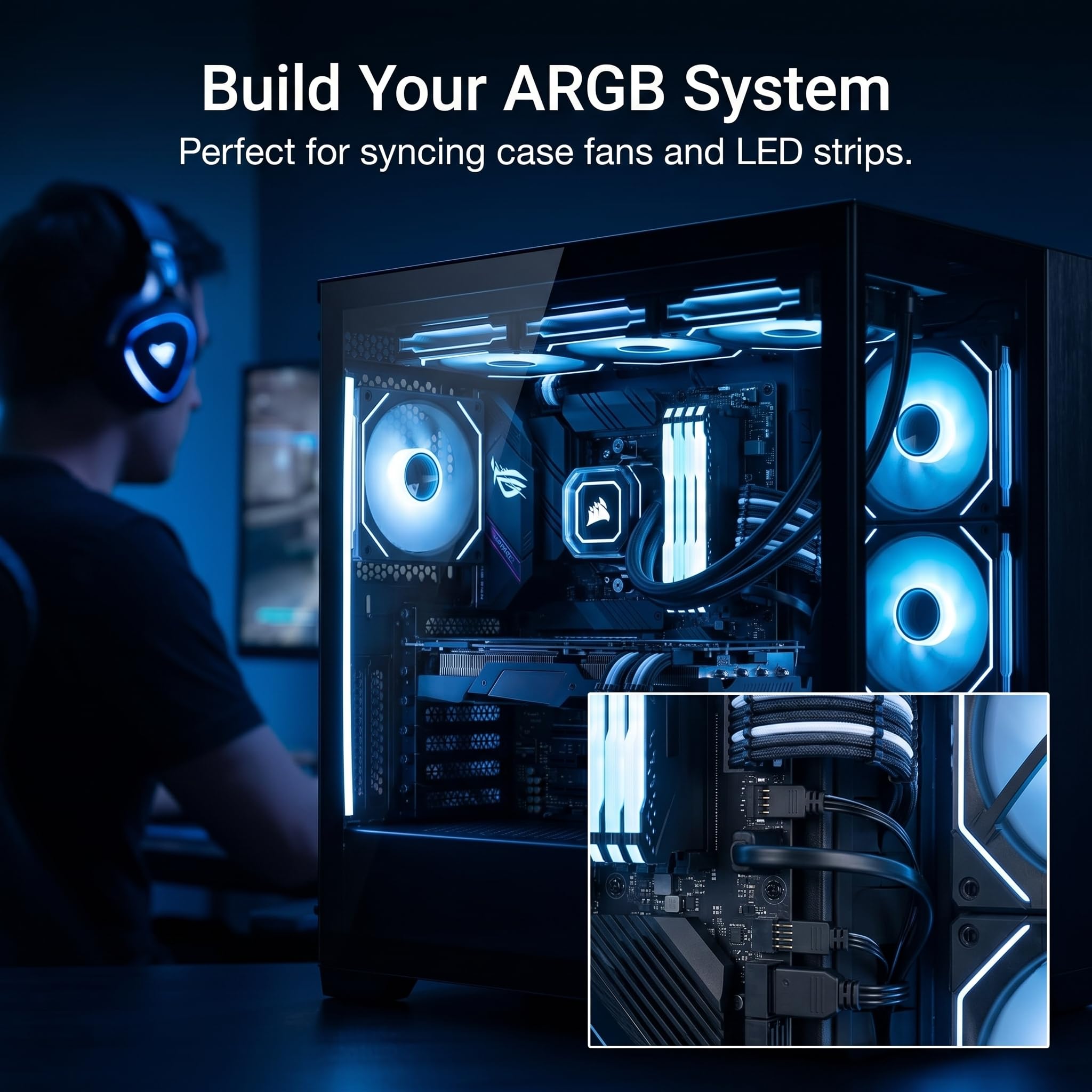 2 Stück ARGB Splitter Kabel, ARGB 1 zu 3 Splitter 5V 3 Pin Adressierbares RGB Verlängerungskabel für LED Streifen Mainboard Sync Adapter kompatibel mit Gaming PC Gehäuse RGB Fans