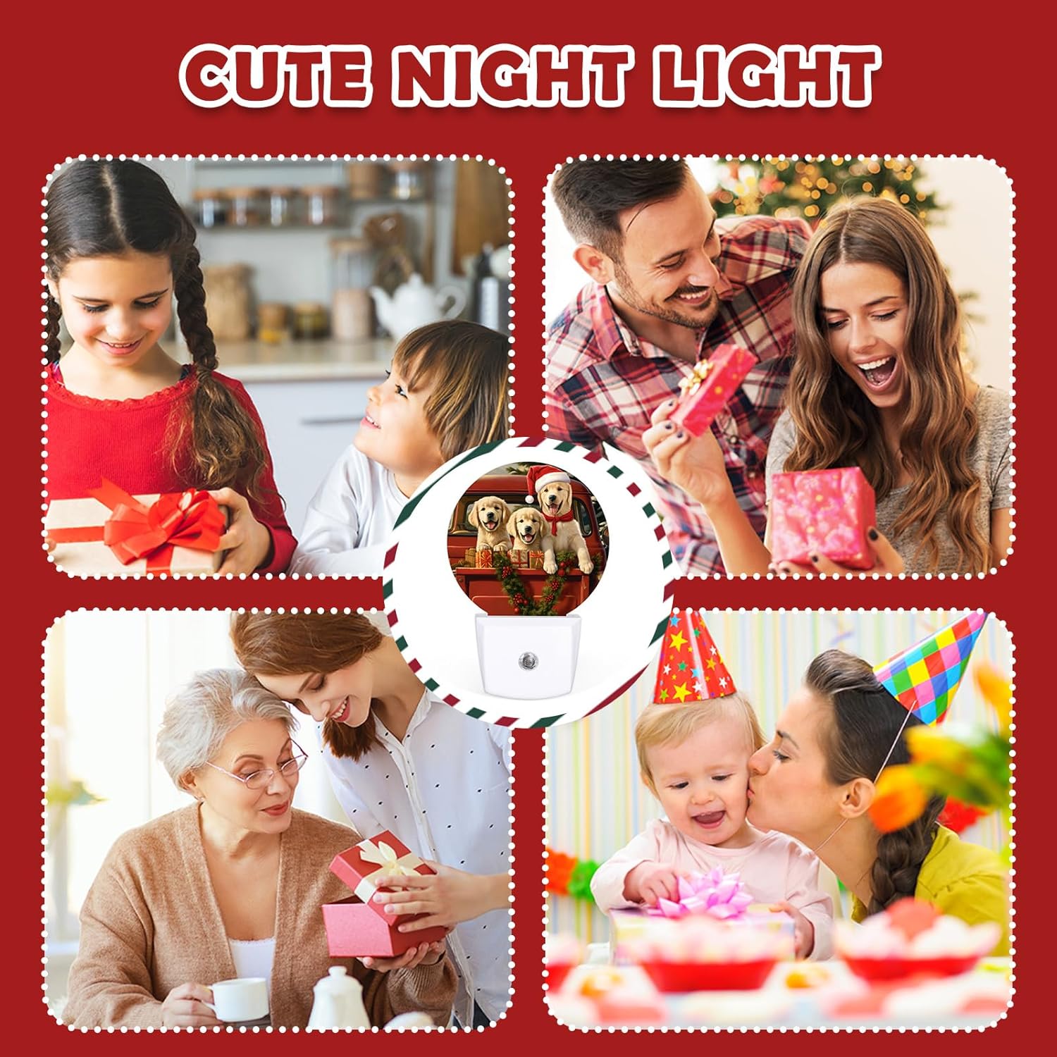 2 Pcs Plug in Night Light, Christmas Dogs Night Lights Plug Into Wall Warm Night Light Christmas Ornaments Dusk to Dawn Sensor LED Lights for Stairway Bedroom Kitchen Hallway Decorations