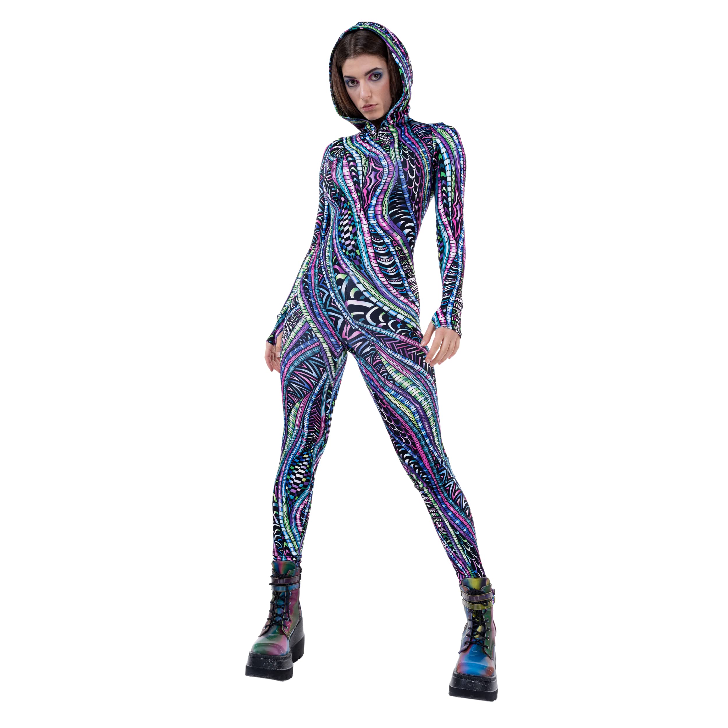 Stretch Holographic Rave Outfit Woman, Festival Clothing, Rave Fit Onesie, Cyberpunk Futuristic Clot