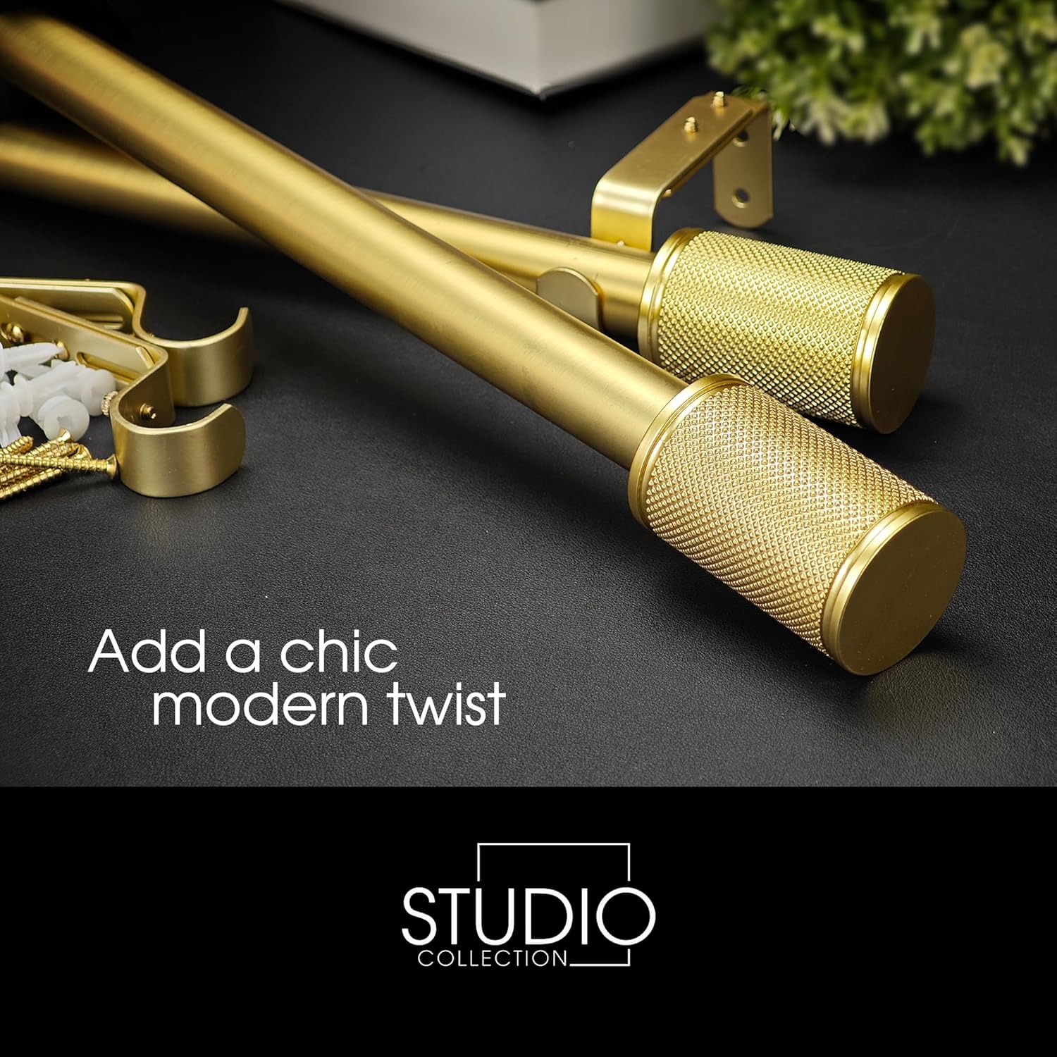 1-1/8 Inch Diameter Gold Curtain Rods with Knurl-look Finial, 72-144'' Telescoping Single Curtain Rods for window width 68-140 inch, 1 pack