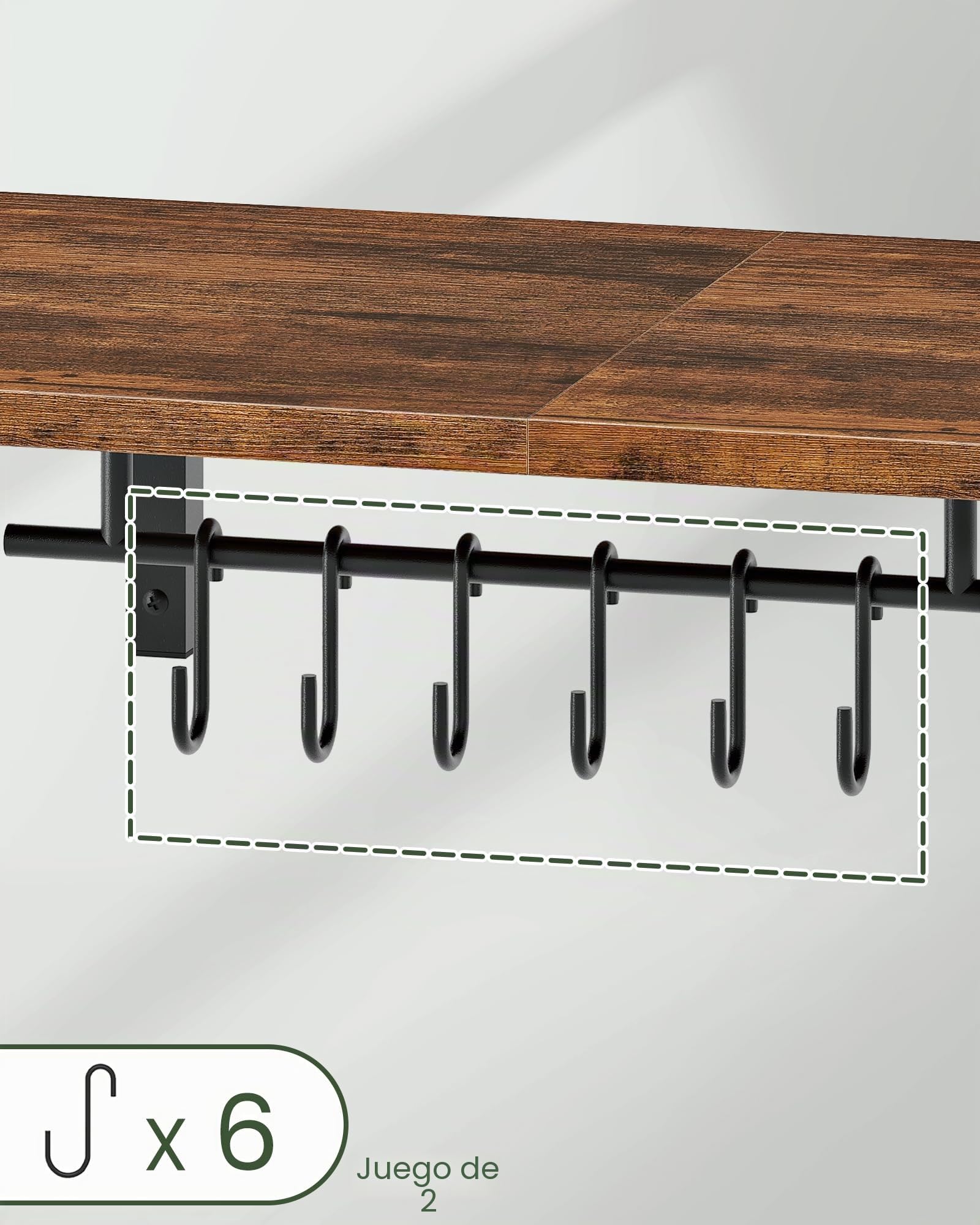 CHOEZON Juego de 2 Estantes de Pared para Ollas y Sartenes, Estantes de Cocina con Barras y 12 Ganchos, Soportes para Utensilios de Cocina, Marrón Vintage y Negro DTPR26P2BF