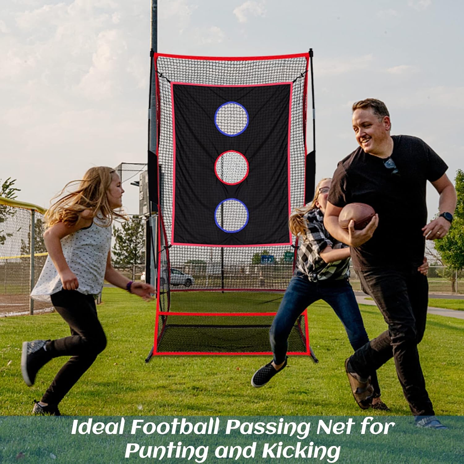 3x6FT Football Net with Throwing Target Strike Zone for Kicking Punting and QB Accuracy Training Portable Football Practice Equipment with Steel Base and Carry Bag