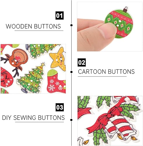 Miniatura 3 de 100 botones de madera de Navidad, botones de Navidad mixtos para manualidades con 2 agujeros, árbol de Navidad, reno, sombrero de Papá Noel, botón