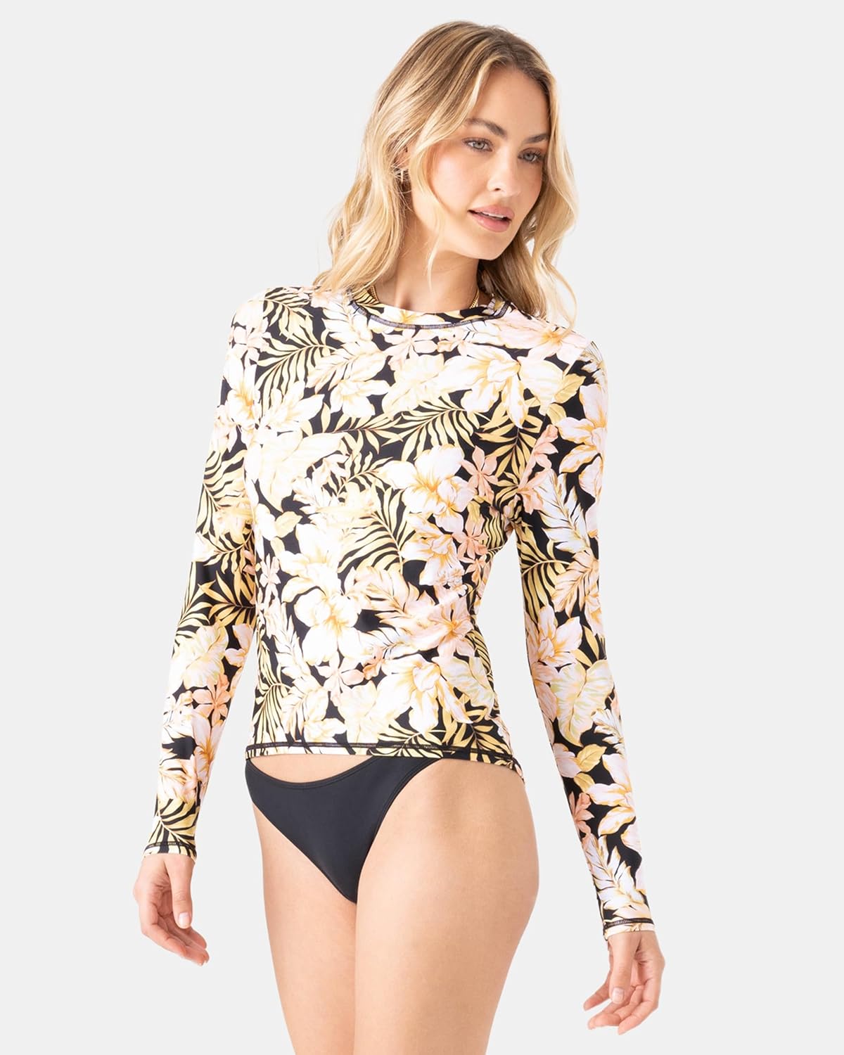 Roxy Women's Long Sleeve Rashguard – UPF 50+ Sun Protection, Quick-Dry Swim Shirt, Black Multi, Small