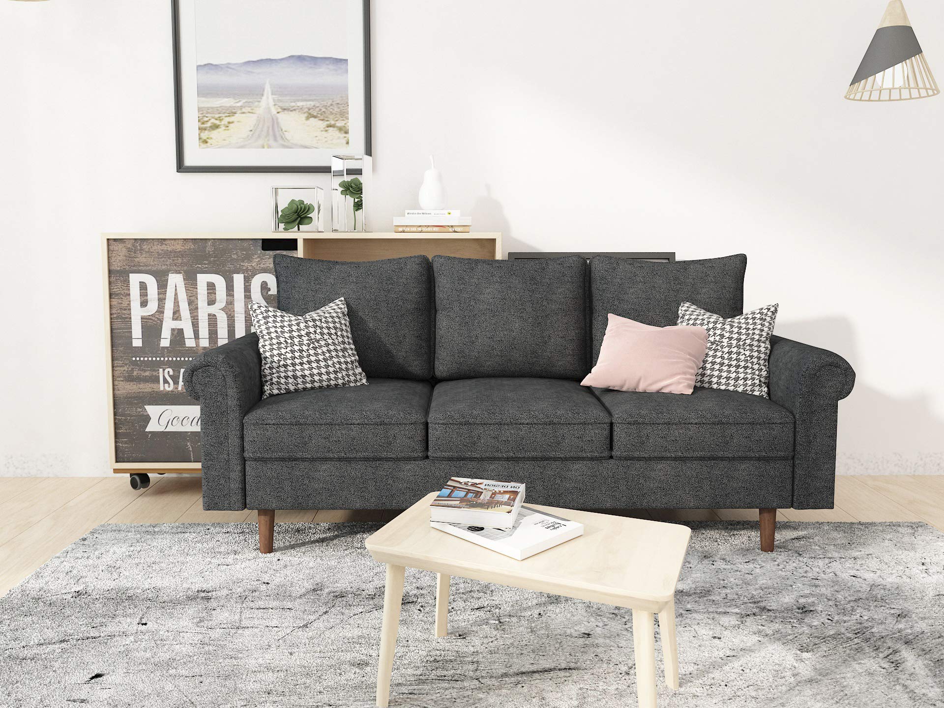 Container Furniture Direct Circular Ultra Modern Fabric Upholstered Living Room Sofa, 64.60", Grey