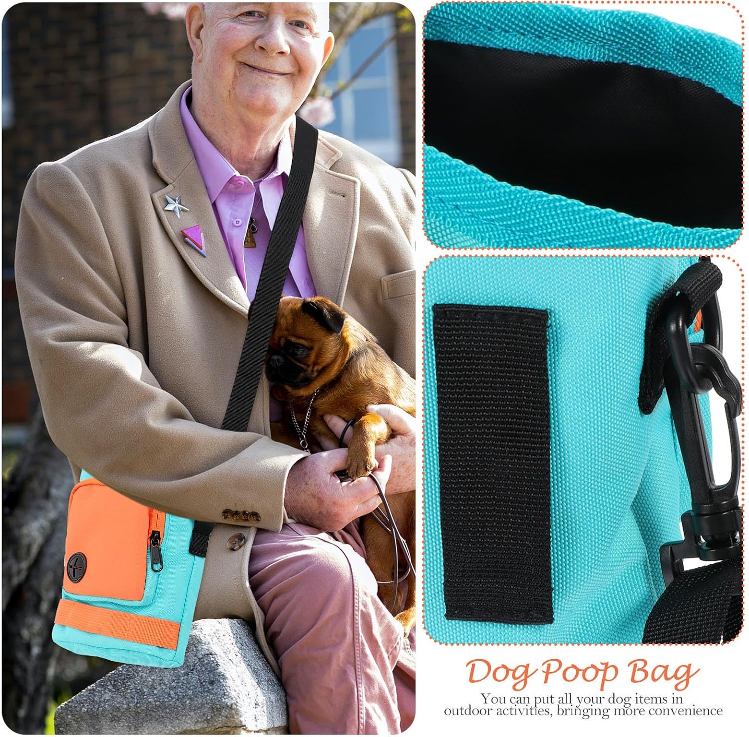 Orange Dog Treat Pouch with Adjustable Waist, Polyester Training Bag | Multiple Storage Pockets, Lightweight Build, Street and Dog Walking Use