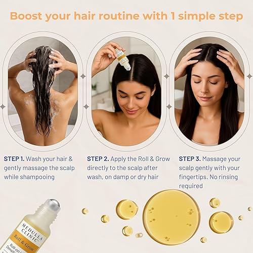 Miniatura 7 de Suero para el crecimiento del cabello roll-on para uso en cuero cabelludo y rutina Derma Roller con batana, romero y biotina, fácil aplicación