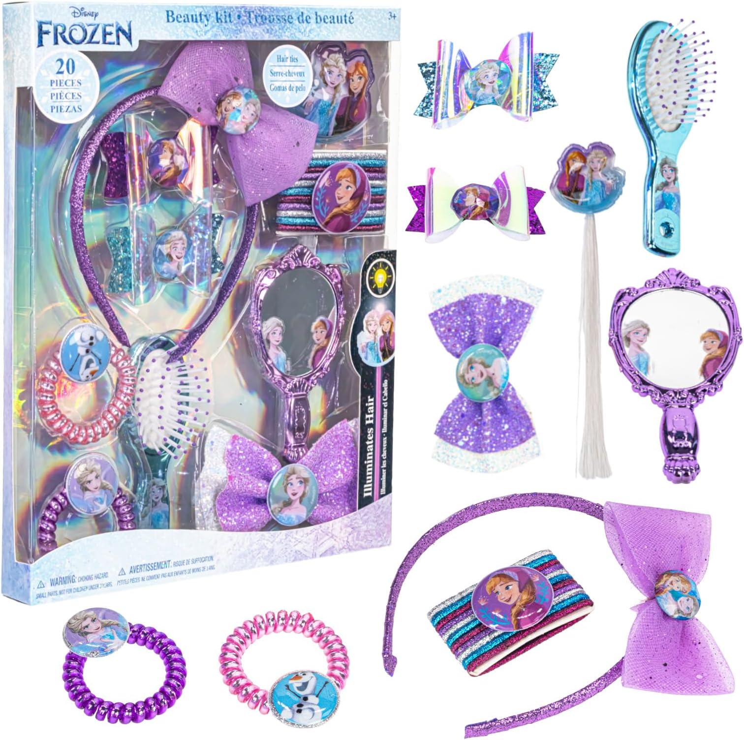 Disney Frozen Hair Accessories Set with Bows, Brush & Mirror, Ages 3+