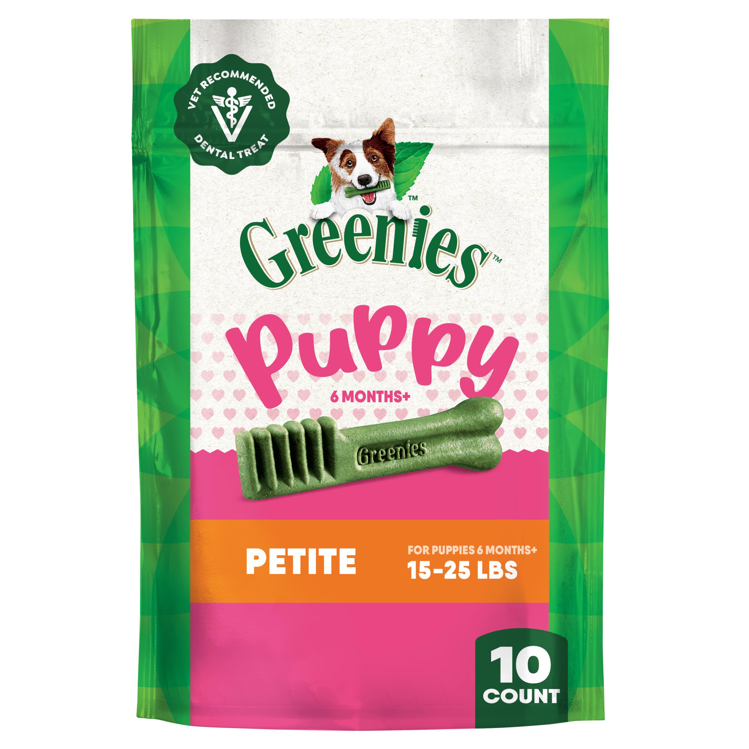 Greenies Veterinarian-Recommended Natural Dental Puppy Treats Petite Size, Dental Treats for Dogs, 6 oz. Pack, 10 Count