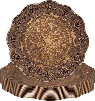 Benvo 13 Inch Charger Plates Set of 12 - Elegant Reusable Dinner Charger Plates for Weddings, Parties, Holiday Table Decor - Bulk Service Plate Underplates Antique Gold A Antique Bronze B