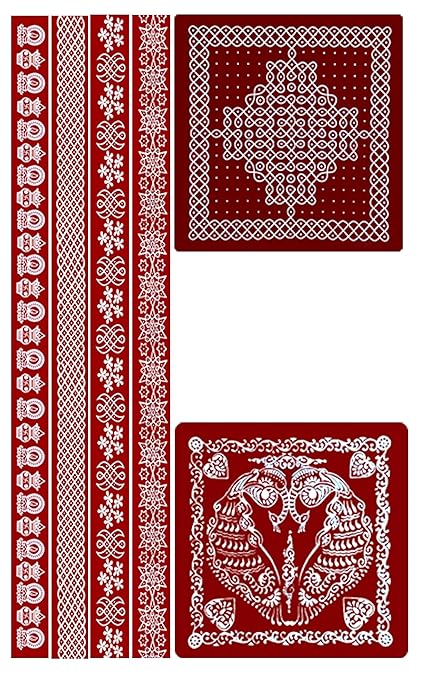 ABS HERBALS : Rangoli/Kolam Sticker Traditional Handmade Kolam Art/Design Sticker for : Pooja Room, Home Entrance, Tile, Floor, (Meroon- MM2,MP2 (Pack of 6Pics)