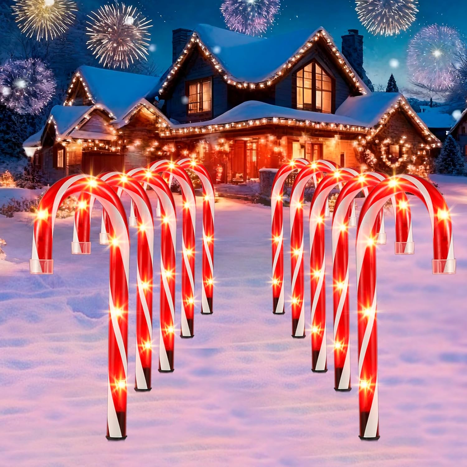 Candy Cane Christmas Lights Outdoor, 10 inch Lighted Candy Cane Yard Lights with Set of 10 Candy Canes Outdoor Walkway Christmas Lights Pathway Lawn Yard Decorations