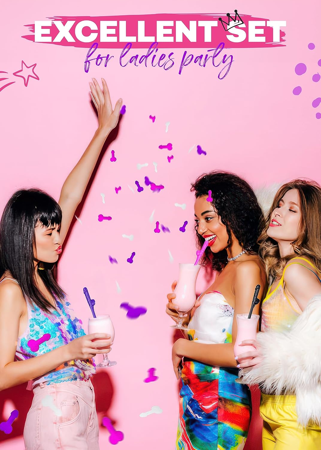 Bachelorette Party Adult Pennis Willy Straws 30 Pcs and Confetti Pack, Funny Novelty Drinking Straws, Naughty Hen Party Decorations, Bride Favors