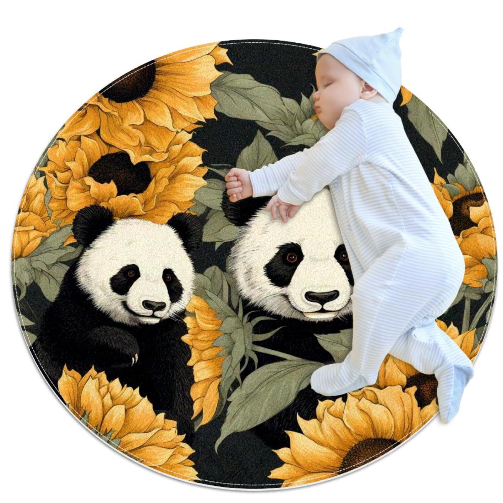 Tapis de salle de bain panda rond 1m pour s'éveiller en douceur dans la chambre d'enfant