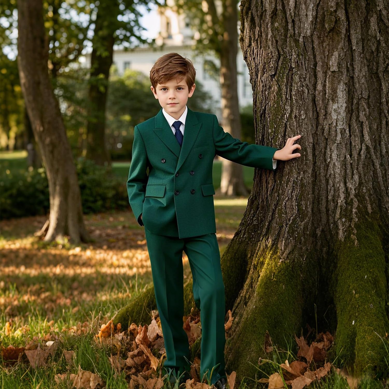 Lamgool Boys Suit 3 Piece Slim Fit Tuxedo Double Breasted Kids Formal Outfit Set with Blazer Vest Pant for Wedding Prom Party - Image 2