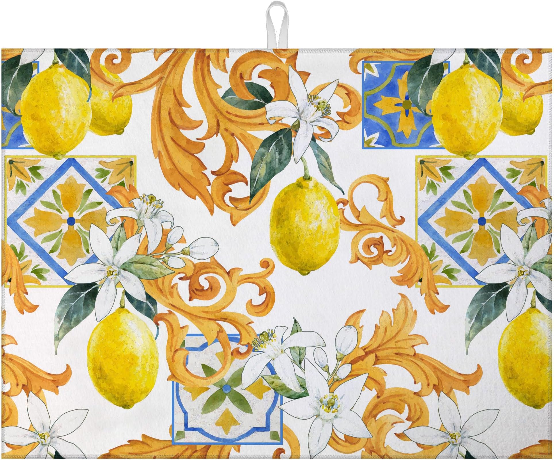 Watercolor Lemon Dish Drying Mat for Kitchen Counter Microfiber Absorbent Dish Kitchen Drying Mat Draining Reusable Washable for Dishes/Utensils/Counterto