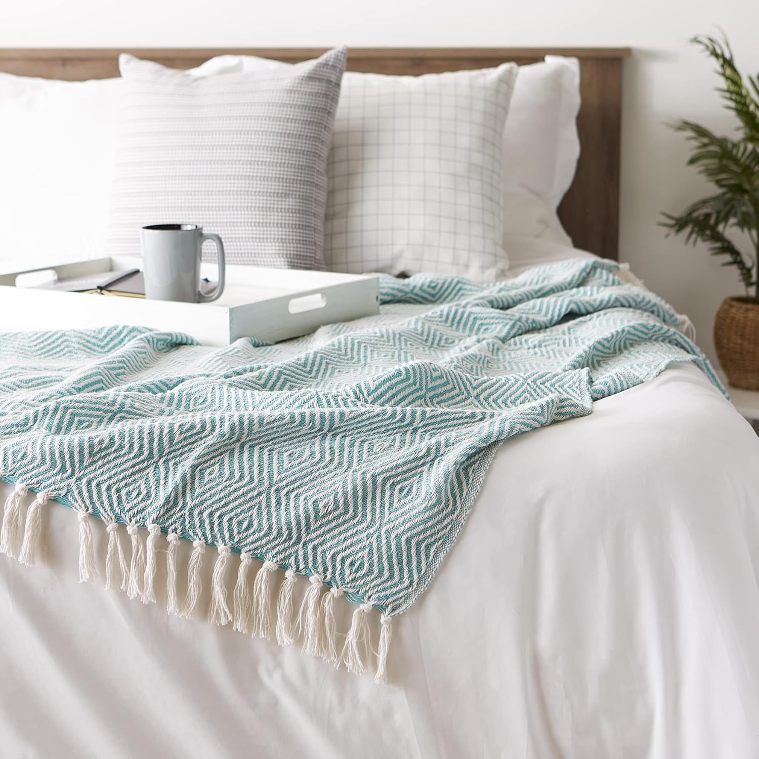 DII Diamond Throw Collection Woven Cotton, 50x60, Aqua - Image 5