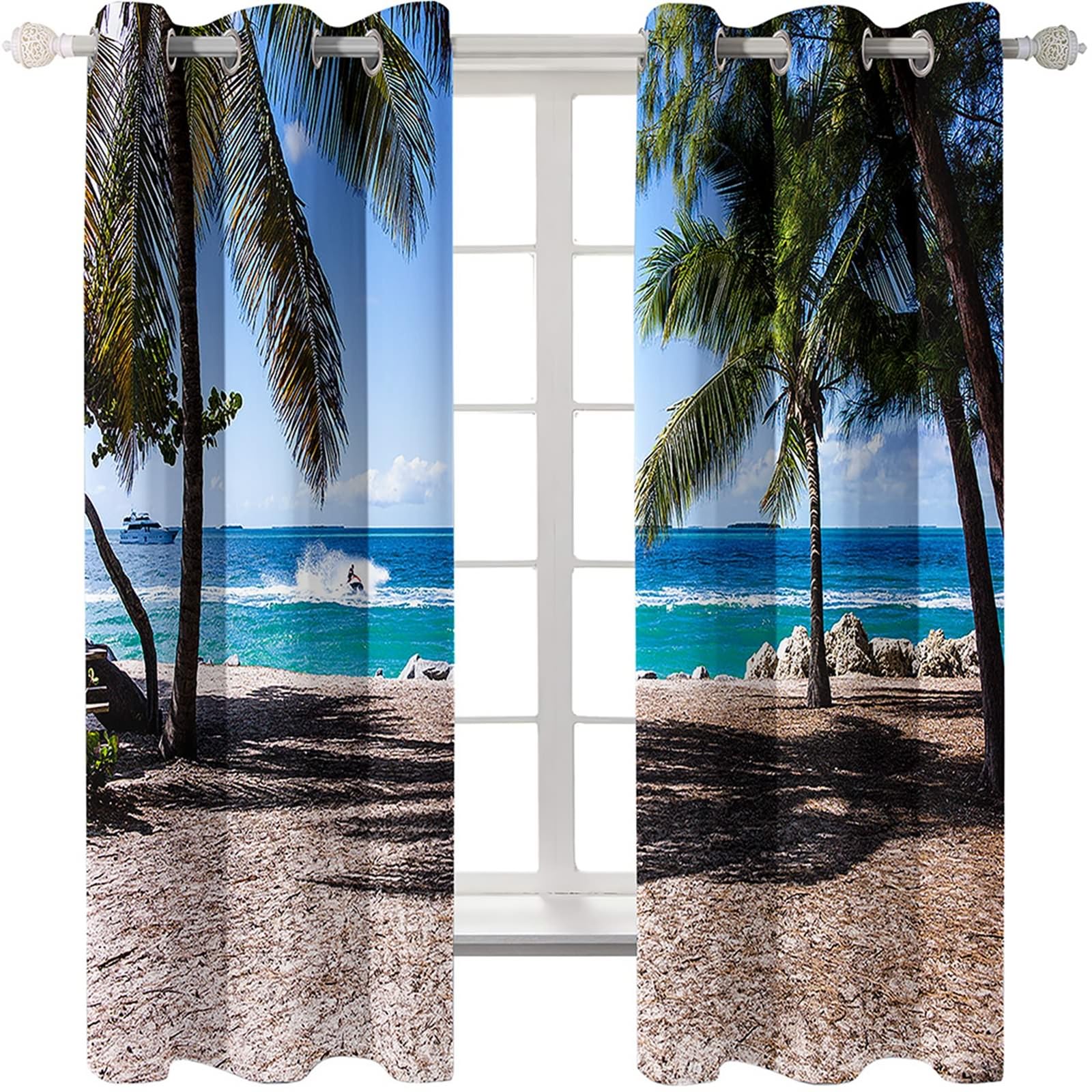 Verdunklungsvorhänge mit Ösen, Gardinen Blickdicht Surfen Meer Strand Landschaft 2er Set H 115 x B 86 cm Abdunkelnde Vorhänge für Wohnzimmer