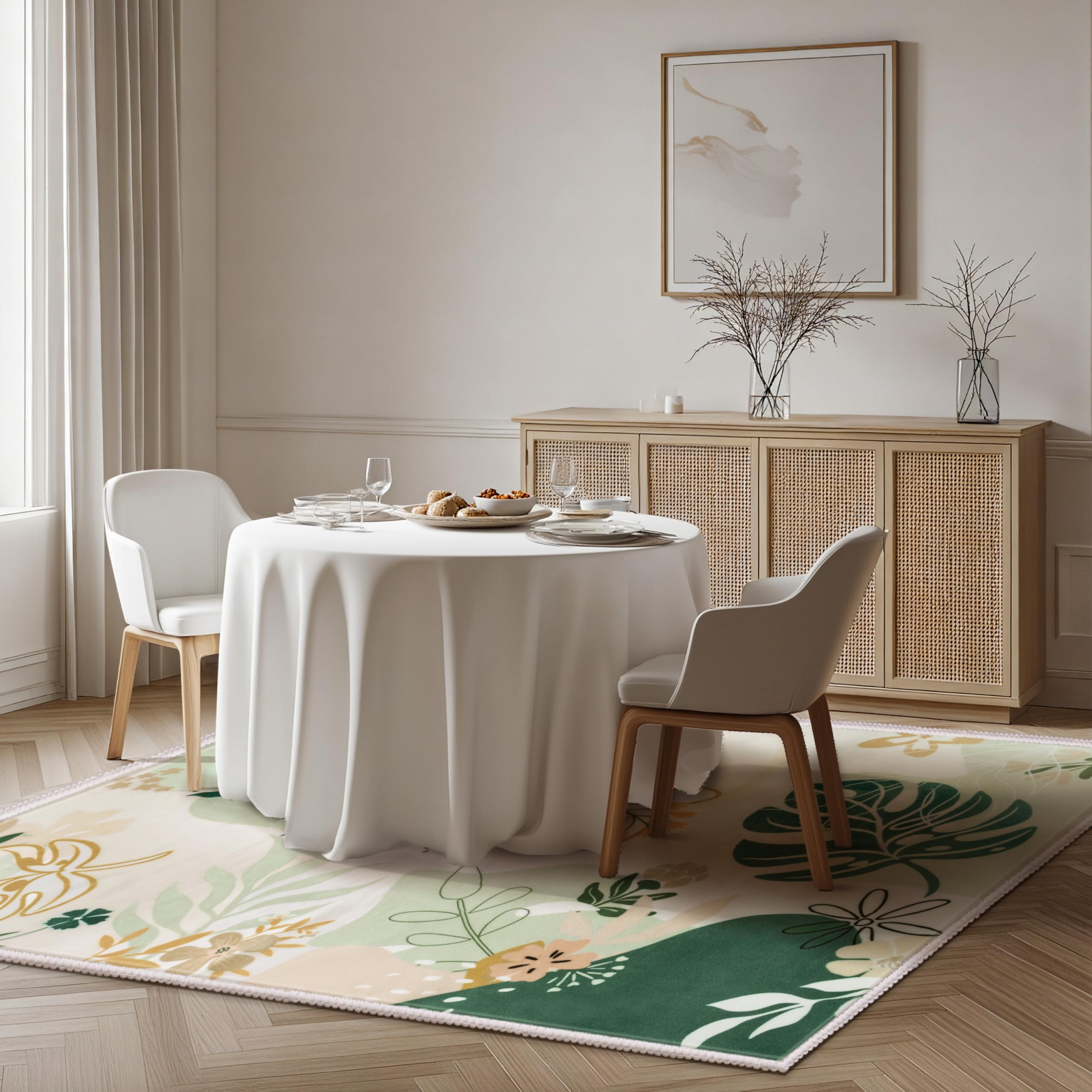 Joiedomi Tappeto Moderno, Lavabili,120x 180 cm, per camera da letto, antiscivolo per tappeti, morbidi, con supporto in gomma, Art Flora, per pavimenti interni, sala da pranzo, comodino (Verde)