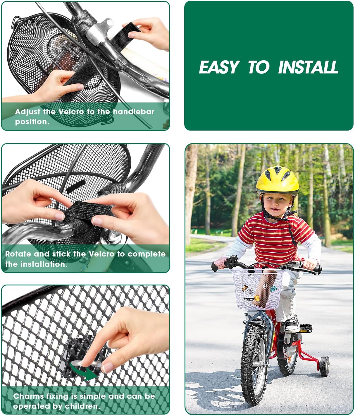 ANZOME Kids Bike Basket, Bicycle Basket for Boy and Girl, Waterproof Metal Wire Children's Bicycle Basket, Suitable for Most Children's Bicycles and Kids Tricycles