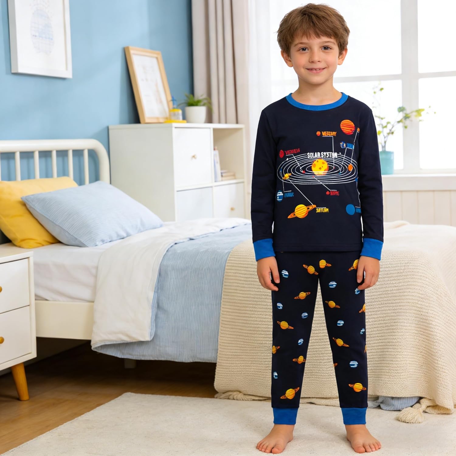 Little Boy Space Pajama Set 100% Cotton Dinosaur Sleepwear Long Sleeve Pjs 3-7T - Image 3