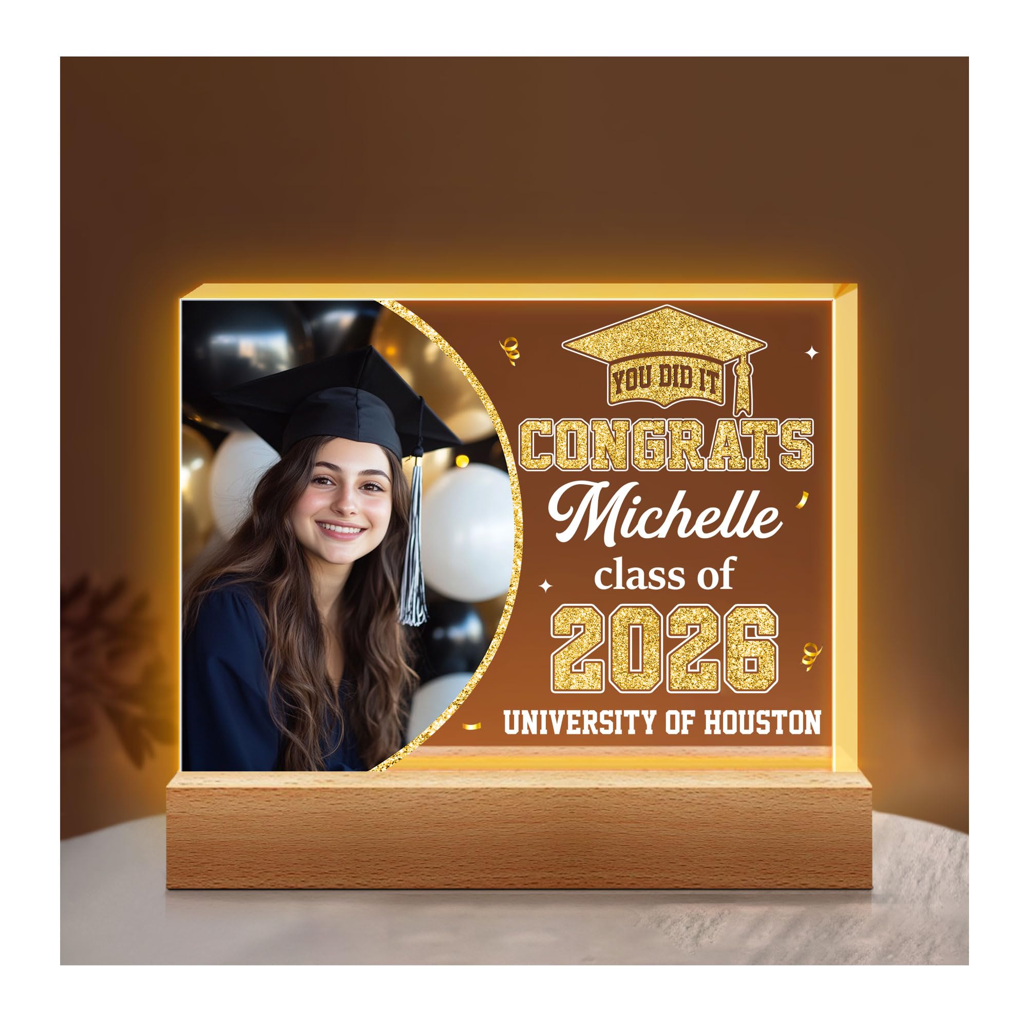 Hyturtle Personalized Graduation Night Light - Custom Night Light with Picture - Senior 2026 Graduation Gifts Her Him - Graduation Plaque
