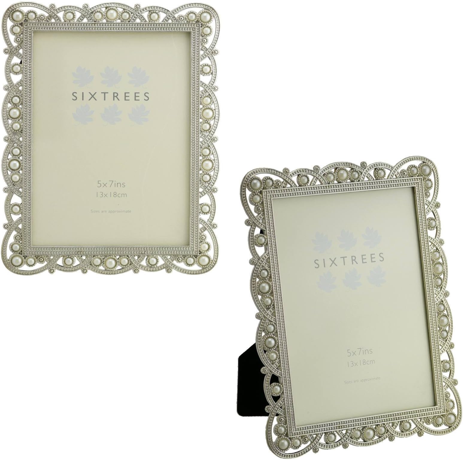 Sixtrees A TWINPACK of Antique Vintage and Shabby Chic Style silver metal photo frames with beads and crystals in 23 styles for 4" x 4", 6" x 4" & 7" x 5" pictures (7"x 5" Louisa)