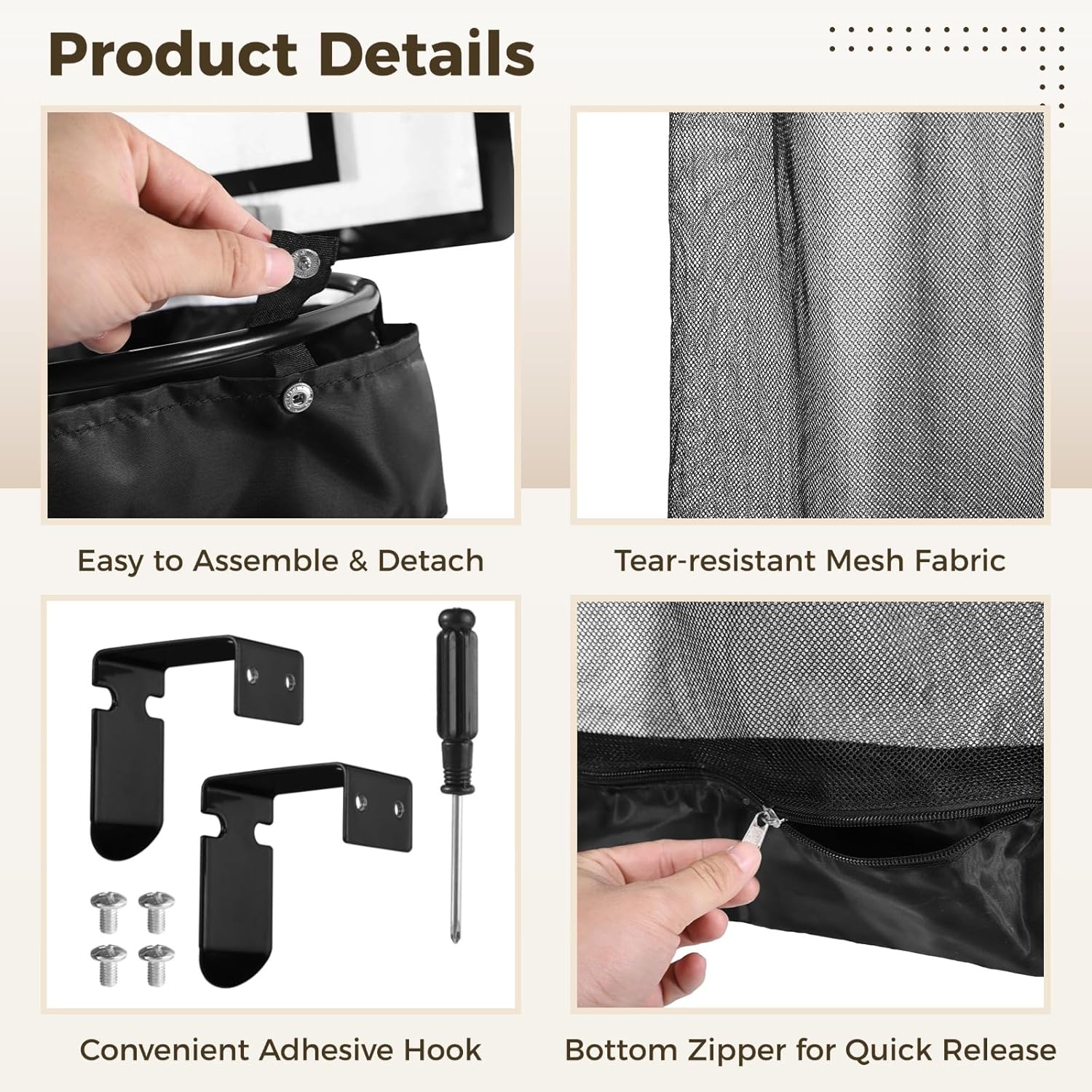 Over the Door Basketball Laundry Hamper, Hanging Laundry Basket with Basketball Hoop, Basketballs Laundry Hamper with Zipper, Removable Basketballs Hoop Laundry for Room Bathroom (Black)