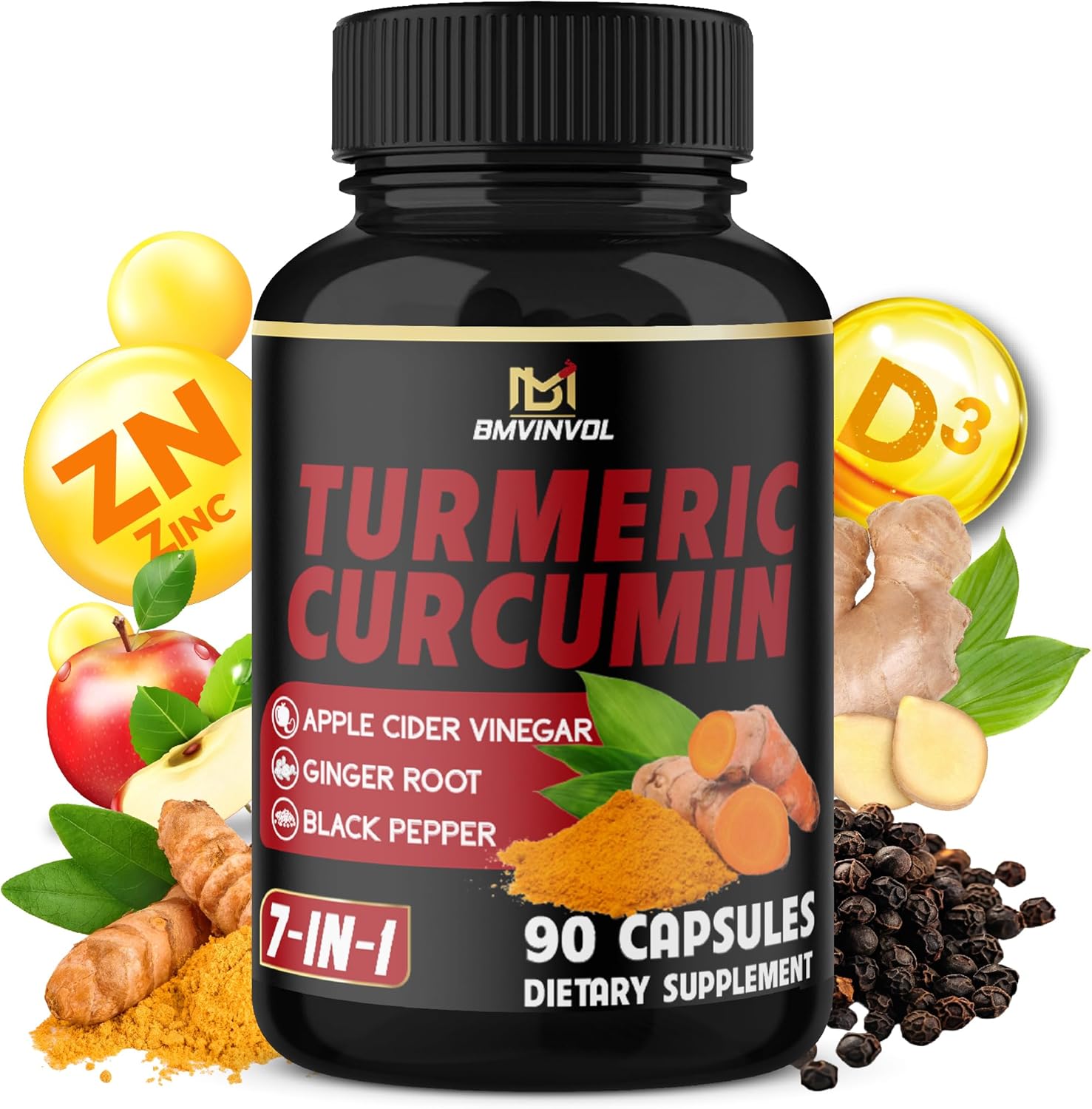 Turmeric Curcumin – 95% Curcuminoids & Apple Cider Vinegar, Ginger Root and Black Pepper for Advanced Absorption – Supports Immune System – 90 Capsules [3-Month Supply]