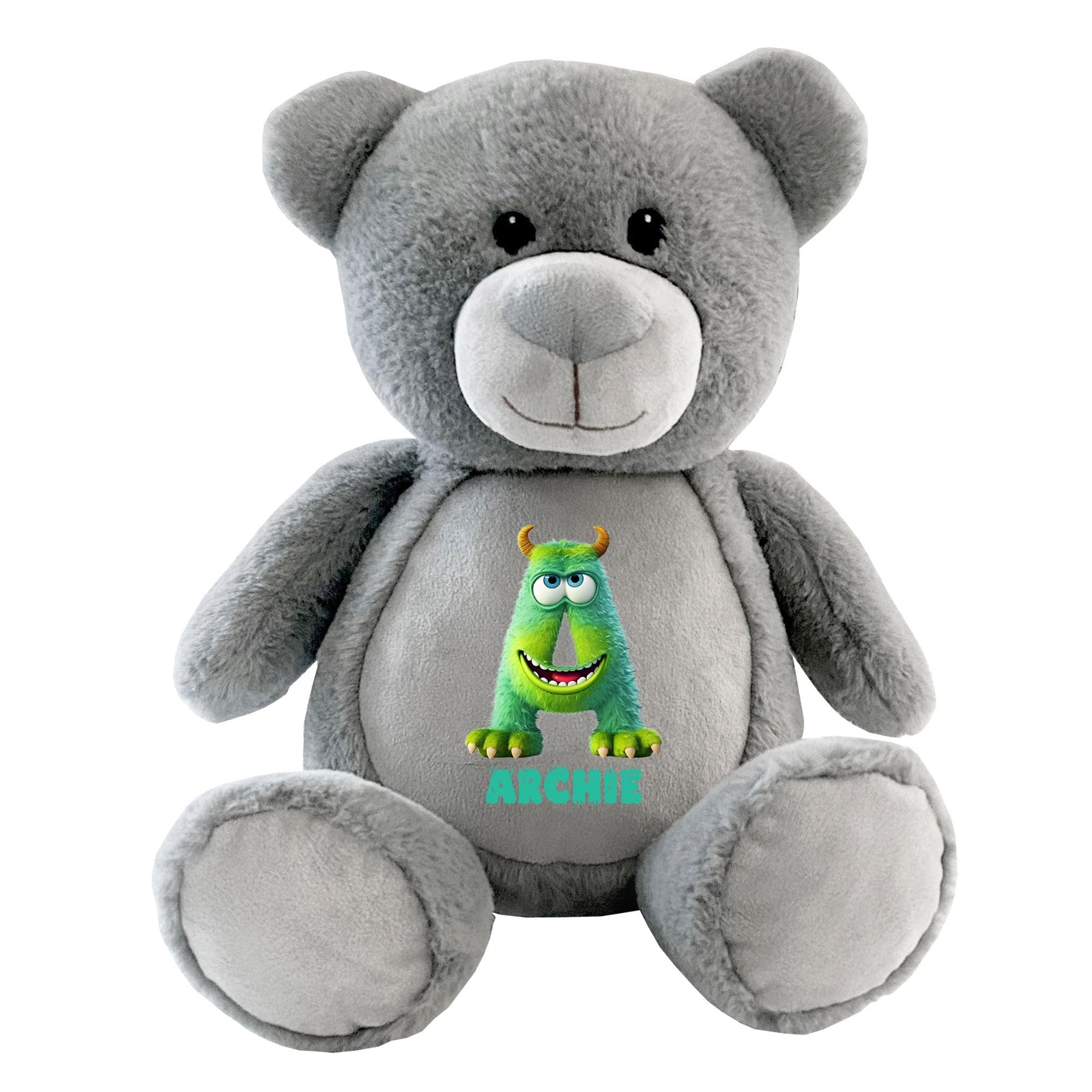 Personalised Monster Alphabet Teddy Bear Grey Kids Birthday Gift