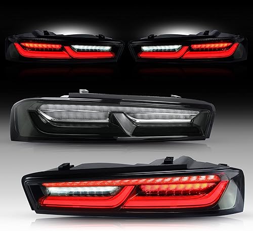 VLAND - Luces traseras LED ahumadas y transparentes compatibles con Chevrolet Chevy Camaro Coupe 2016 2017 2018 con luces direccionales rojas