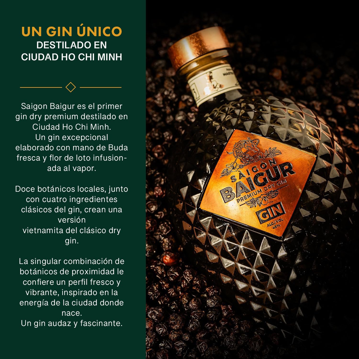 Saigon Baigur Premium Dry Gin (70cl, ABV 43%) ❘ A Unique Blend of
