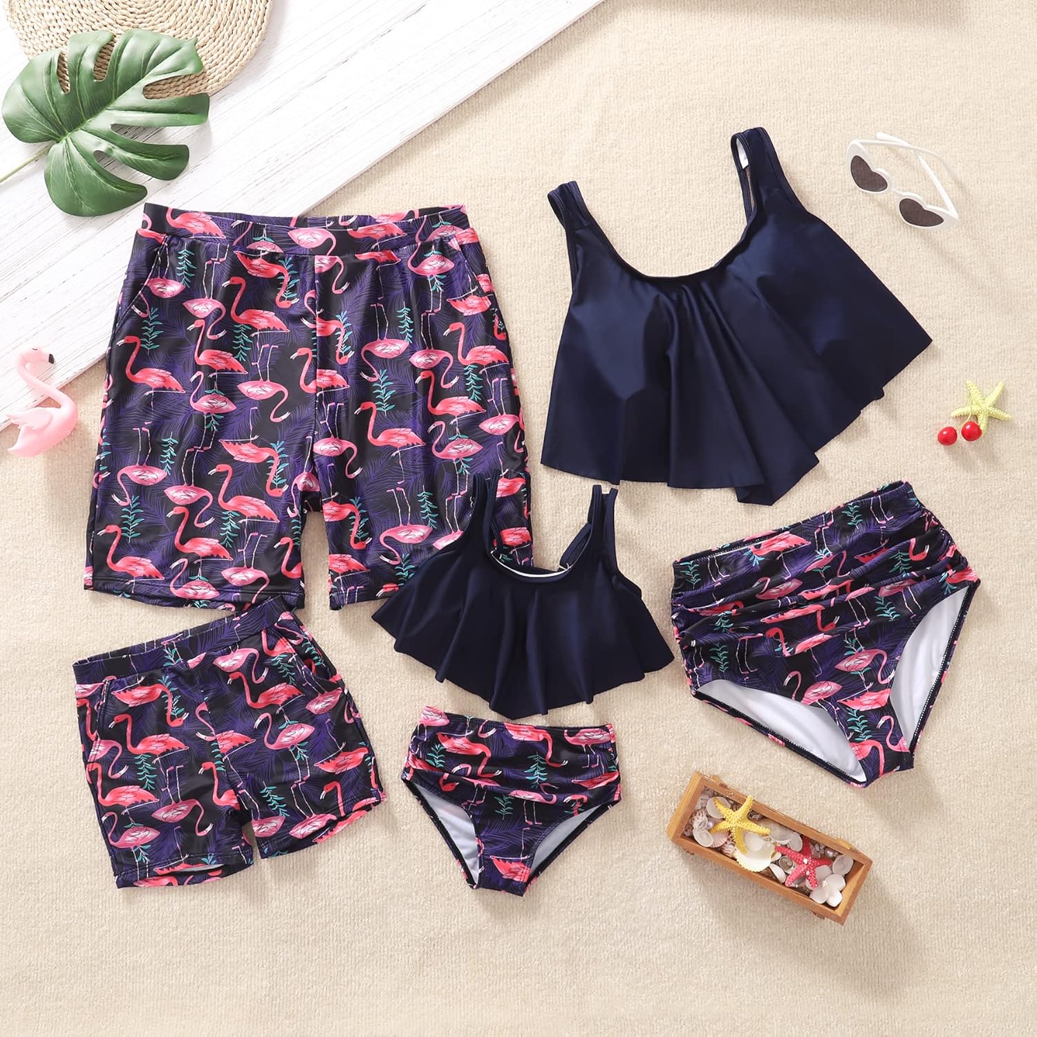 Family Matching High Waisted Bikini Swimsuit 2 Piece Mommy and Me Ruffled Flounce Swimwear - Image 3