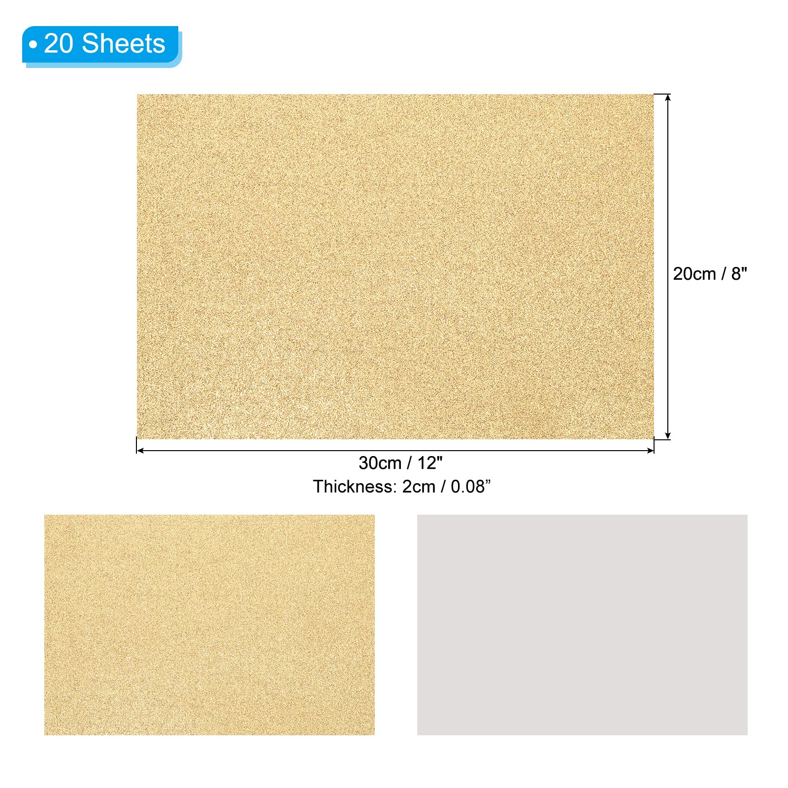PATIKIL Light Gold Shiny EVA Glitter Foam Sheet 11 x 8 Inch 2mm Thick Sparkle EVA Glitter Felt for Crafts DIY Project 20 Pcs - Image 2