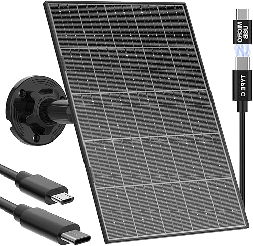 Panel solar para cámara de seguridad, panel solar de 8 W con puerto micro USB y USB-C para cámara de batería recargable de 5 V CC al aire libre,