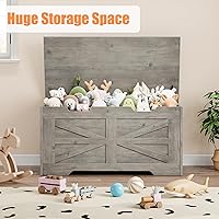 Vista 4 de IDEALHOUSE Cofre de almacenamiento, baúl de juguetes de 39.4 pulgadas para niños y niñas, caja de juguetes grande de madera para niños, banco
