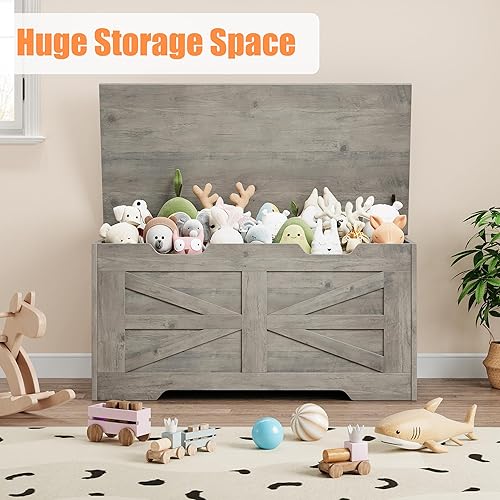 Miniatura 5 de IDEALHOUSE Cofre de almacenamiento, baúl de juguetes de 39.4 pulgadas para niños y niñas, caja de juguetes grande de madera para niños, banco de