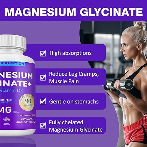 Miniatura 2 de Glicinato de magnesio 1160 mg con aloe vera, vitamina D3 y K2  Fórmula quelada de alta absorción  Apoya la mente tranquila, comodidad muscular y