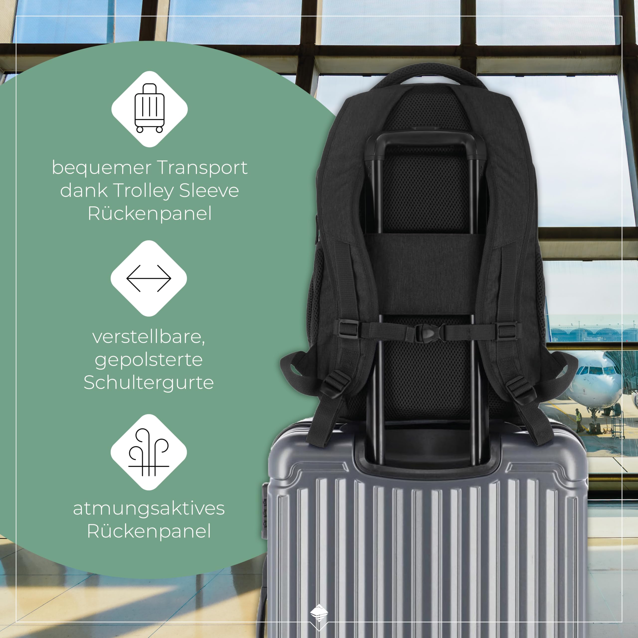 Travelite Handgepäck Rucksack, Laptop Rucksack 15,6 Zoll, BASICS, Daypack, Tagesrucksack mit vielen Fächern, 45 cm, 22 Liter