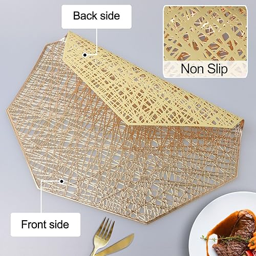 Miniatura 5 de Juego de 6 manteles individuales huecos octogonales de lujo europeos ligeros con aislamiento térmico, tapetes de vinilo lavables, aislantes,