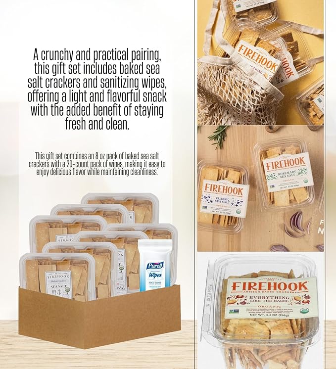 Pack 7x Galletas Firehook Baked Sea Salt Crackers 8 oz con Toallitas miniatura 2