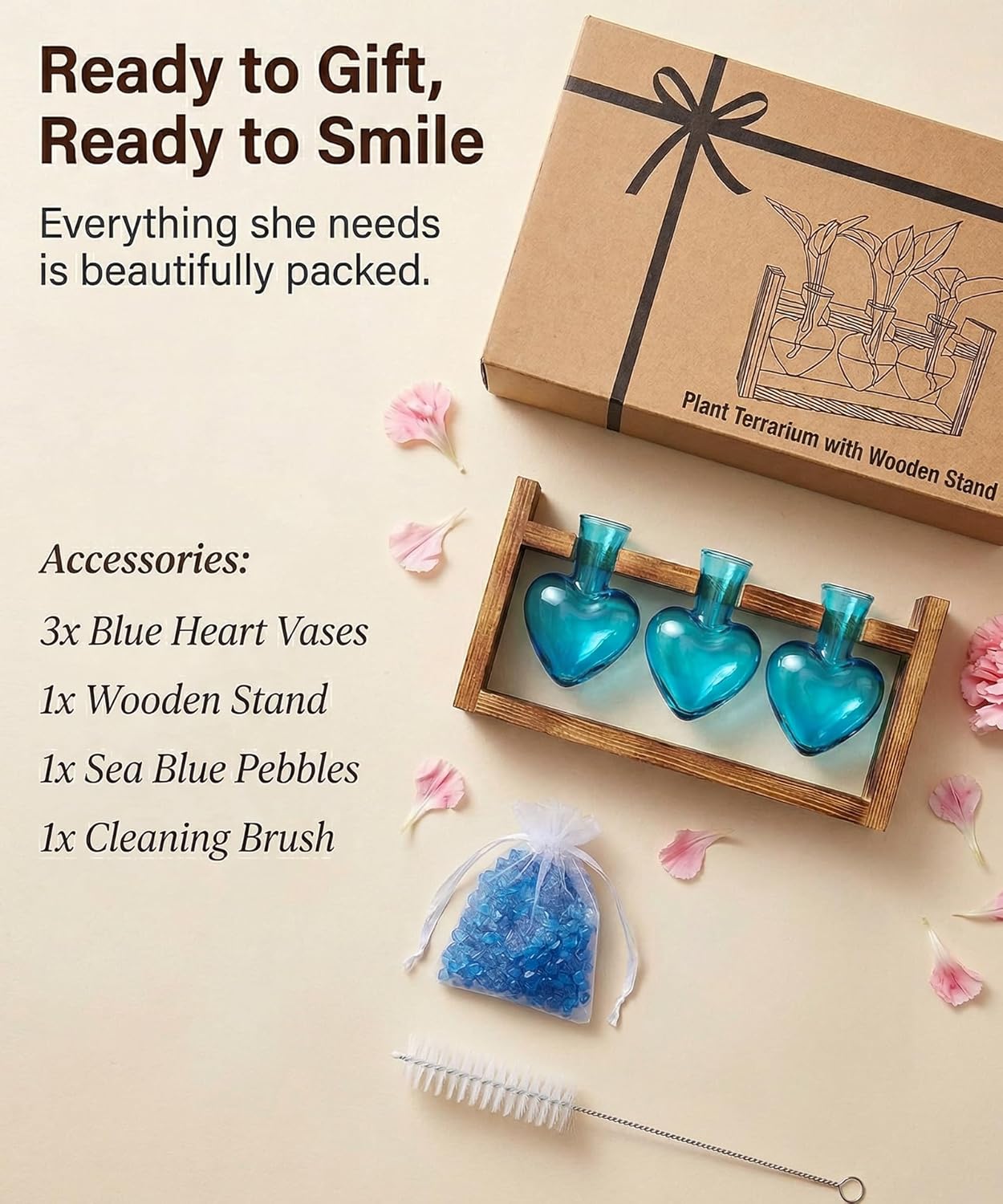 Nacome Plant Terrarium Propagation Stations: Mothers Day Gifts for Mom Plant Lovers Women Wife Daughter - 3 Bulb Glass Vases with Wooden Stand Tabletop for Hydroponics Home Garden Decor