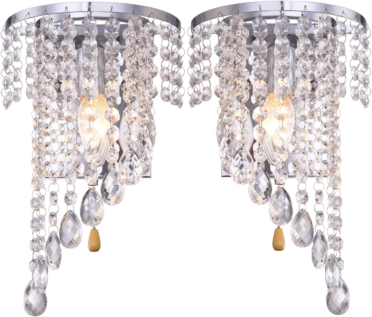 A Pair Left Right 2Pcs E12 Modern K9 Crystal Mirror Stainless Steel Wall Lights Wall Lamps Sconce Night Light Lamps Fixtures Lights with Switch for Hallway Bedside Living Room (chorme)