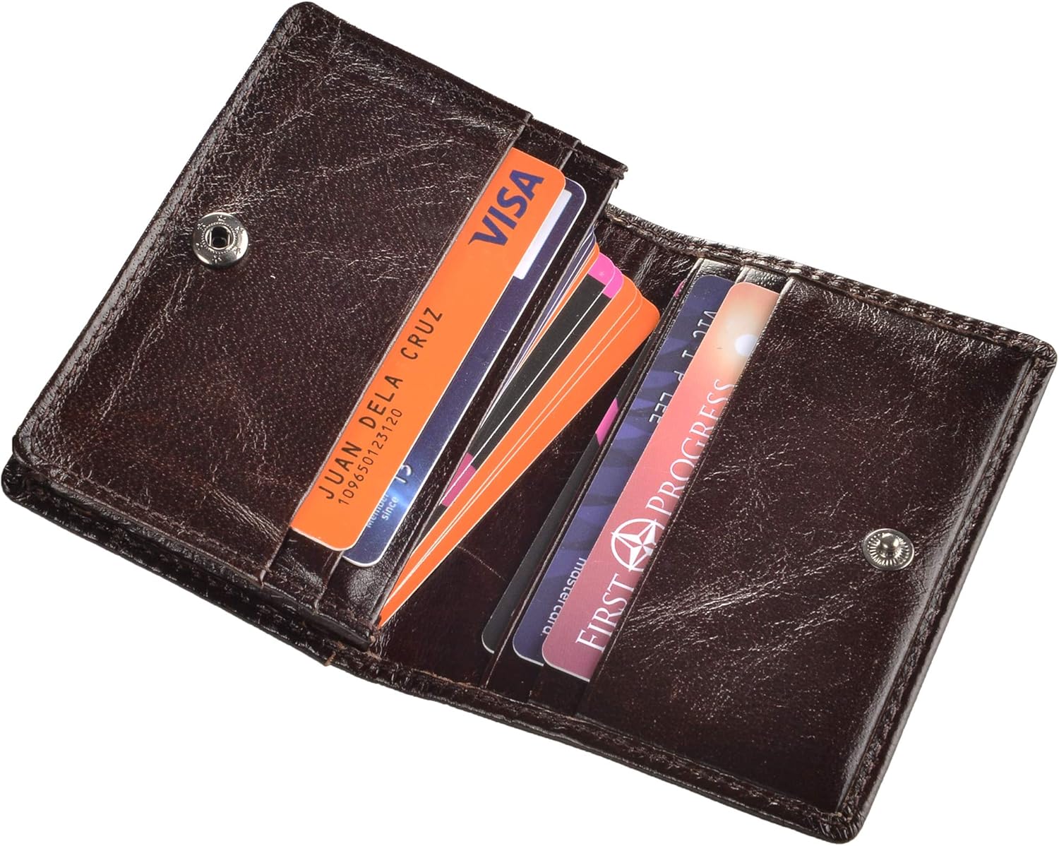 RFID Genuine Leather Bifold ID/Business Credit Card Case Holder for Men Slim Front Pocket Wallet Button - Image 2