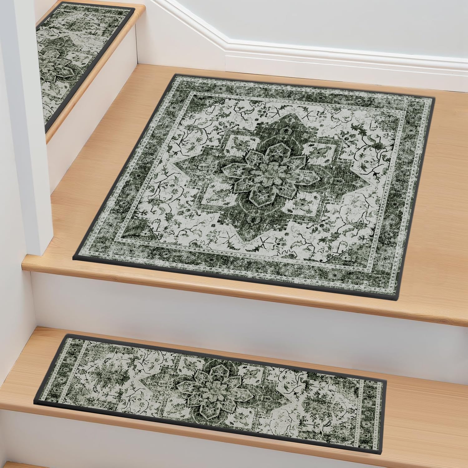 Non-Slip Carpet Stair Treads 1PCS, 30"x30" Peel and Stick Stair Runner for Wooden Steps Indoor, Washable Reusable Adhesive Backing, Pet-Friendly