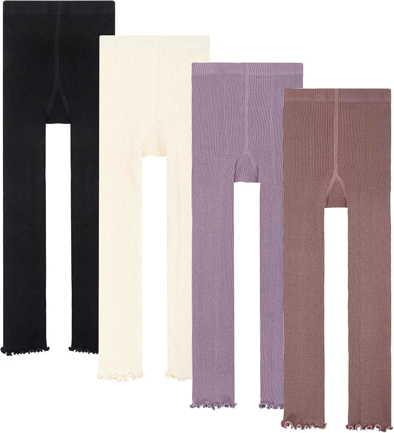 Meeshine 4 Pack Baby Girls Footless Leggings Cotton Toddler Stocking Tights Kid Solid Pants 2-8 T