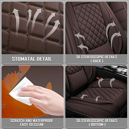 Miniatura 5 de Juego completo de fundas de asiento de automóvil, 5 asientos, universales, impermeables, de cuero, para la parte delantera y trasera, protectores